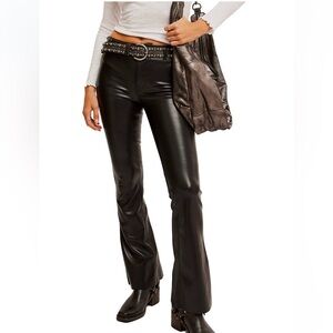 We The Free Faux Leather Pants Black High Rise Straight Leg Size 28 Fits 26